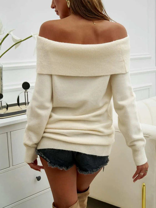 Off-Shoulder Long Sleeve Sweater - Trendsi - Flyclothing LLC