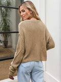 Cable-Knit Round Neck Dropped Shoulder Sweater - Trendsi - Flyclothing LLC