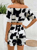 Drawstring Off-Shoulder Top and Shorts Set - Trendsi - Flyclothing LLC