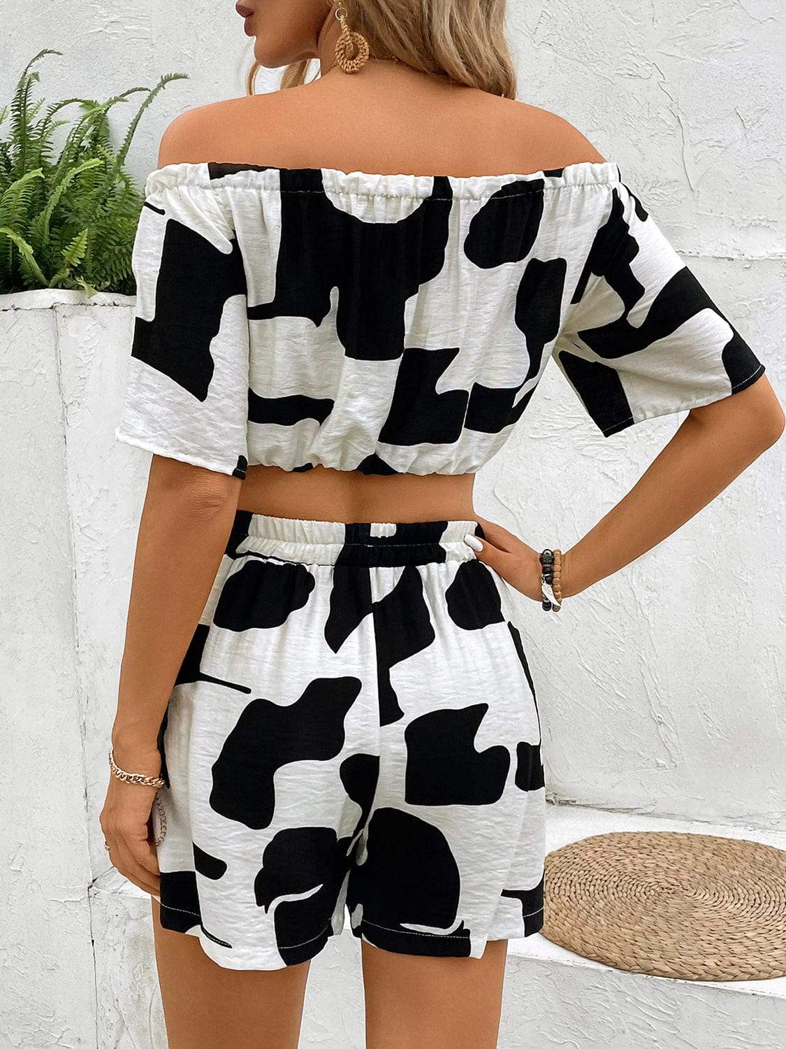 Drawstring Off-Shoulder Top and Shorts Set - Trendsi - Flyclothing LLC