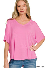 Zenana V-neck Oversized Top & Pants Set - Trendsi - Flyclothing LLC