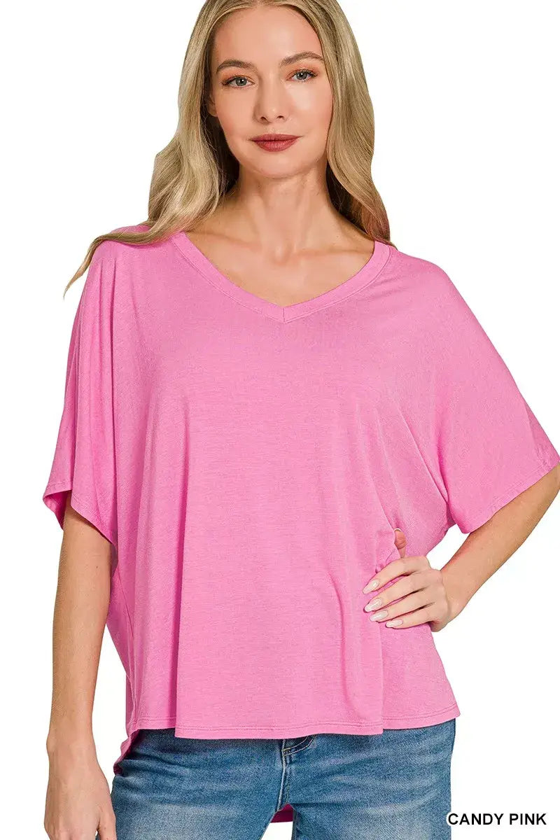 Zenana V-neck Oversized Top & Pants Set - Trendsi - Flyclothing LLC