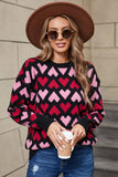 Angel Wings Contrast Heart Round Neck Sweater - Trendsi