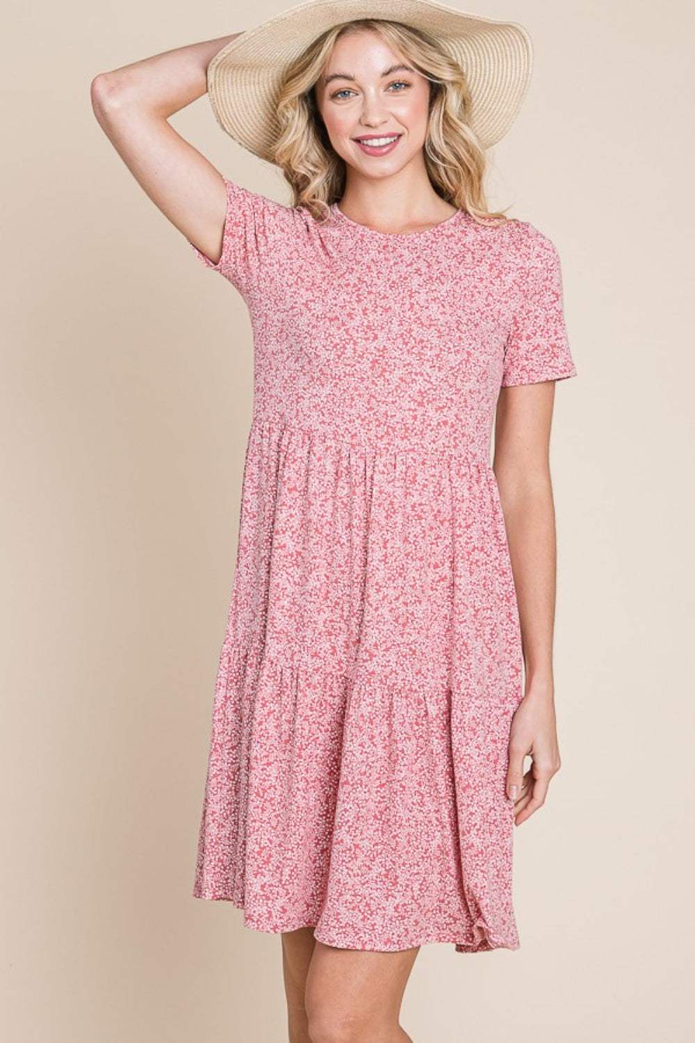 BOMBOM Printed Short Sleeve Mini Dress - Trendsi - Flyclothing LLC