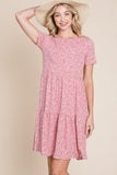 BOMBOM Printed Short Sleeve Mini Dress - Trendsi