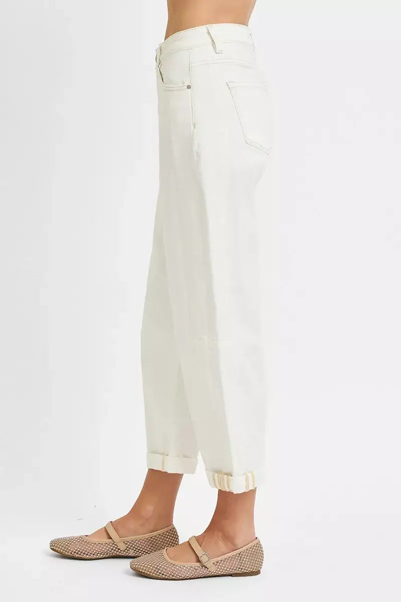 RISEN Full Size High Rise Barrel Cropped Jeans Plus Size - Trendsi - Flyclothing LLC