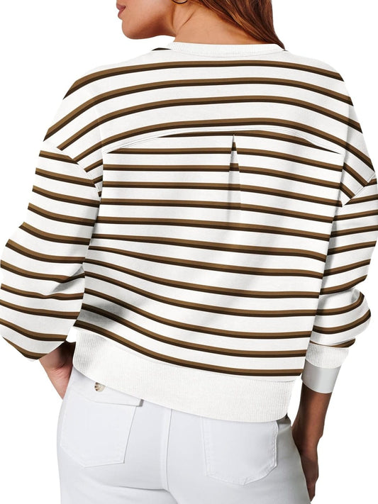 Lovelet Striped Round Neck Long Sleeve Sweatshirt - Trendsi