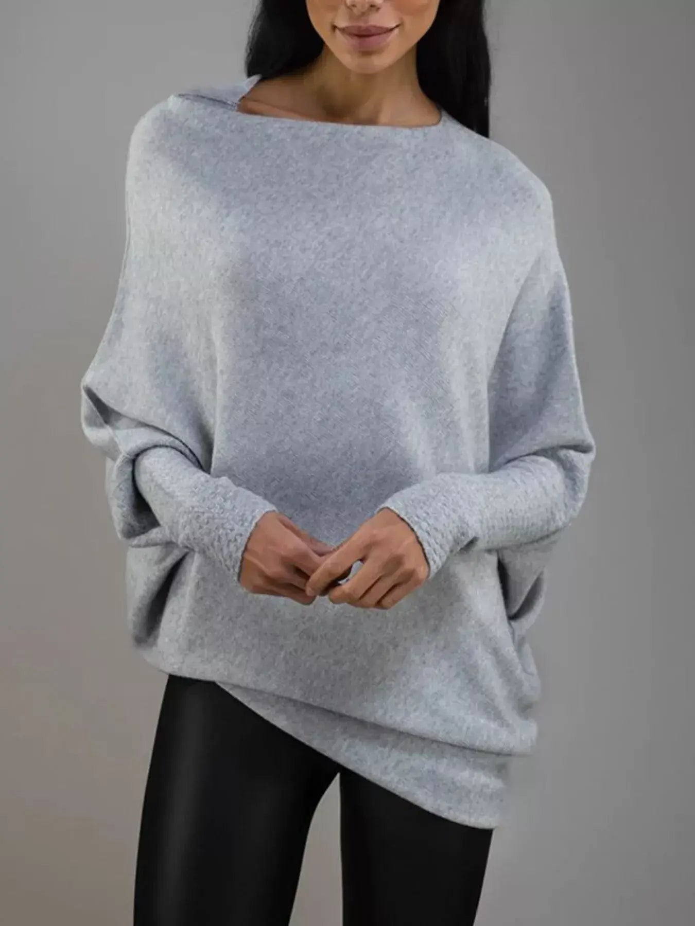 Boat Neck Long Sleeve Sweater - Trendsi - Flyclothing LLC