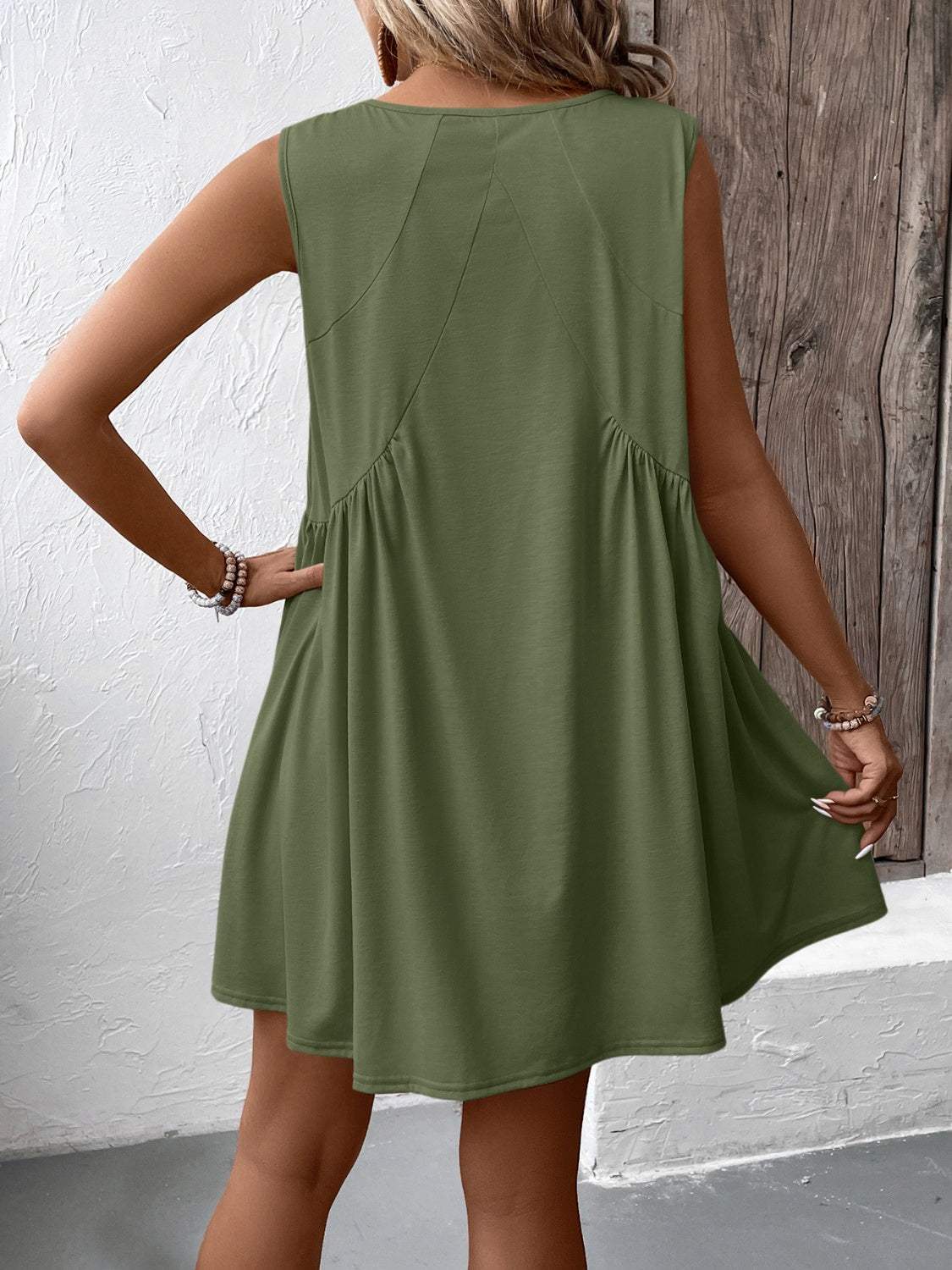 Ivy Lane Ruched V-Neck Sleeveless Mini Dress - Trendsi - Flyclothing LLC