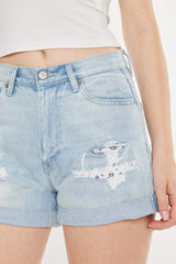 Kancan High Rise Repaired Mom Denim Shorts - Trendsi - Flyclothing LLC