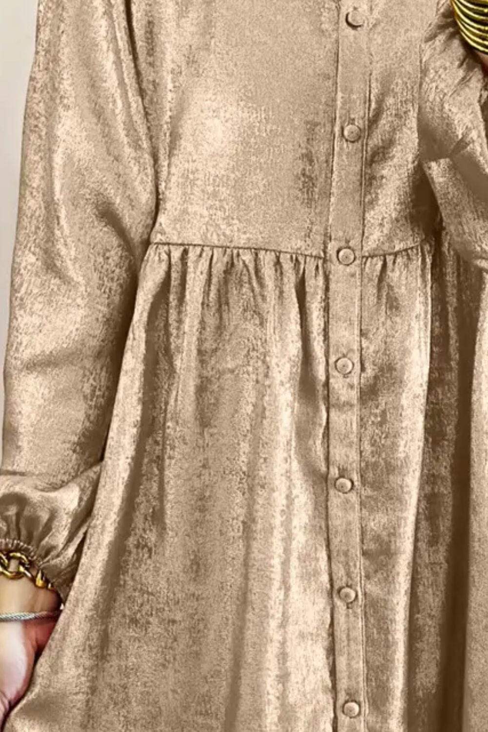 Metallic Sheen Long Sleeve Mini Dress - Trendsi - Flyclothing LLC