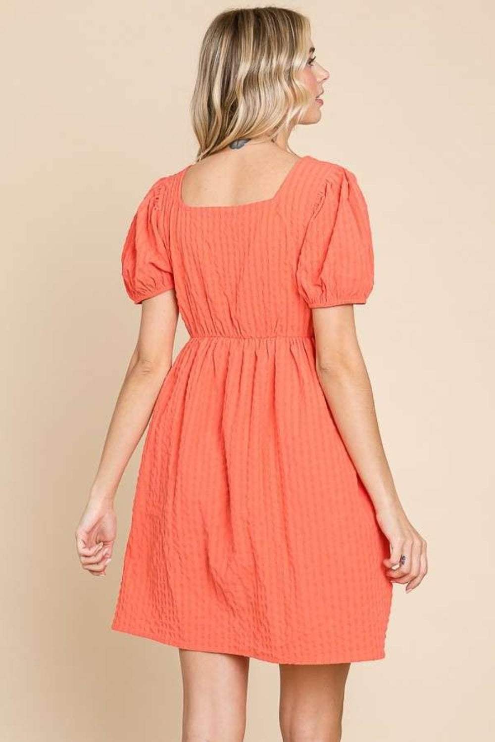 Culture Code Textured Square Neck Short Sleeve Dress - Trendsi - Flyclothing LLC