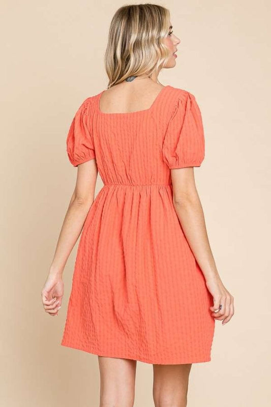 Culture Code Textured Square Neck Short Sleeve Dress - Trendsi