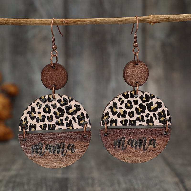Wooden Leopard Round Shape Earrings - Trendsi - Flyclothing LLC