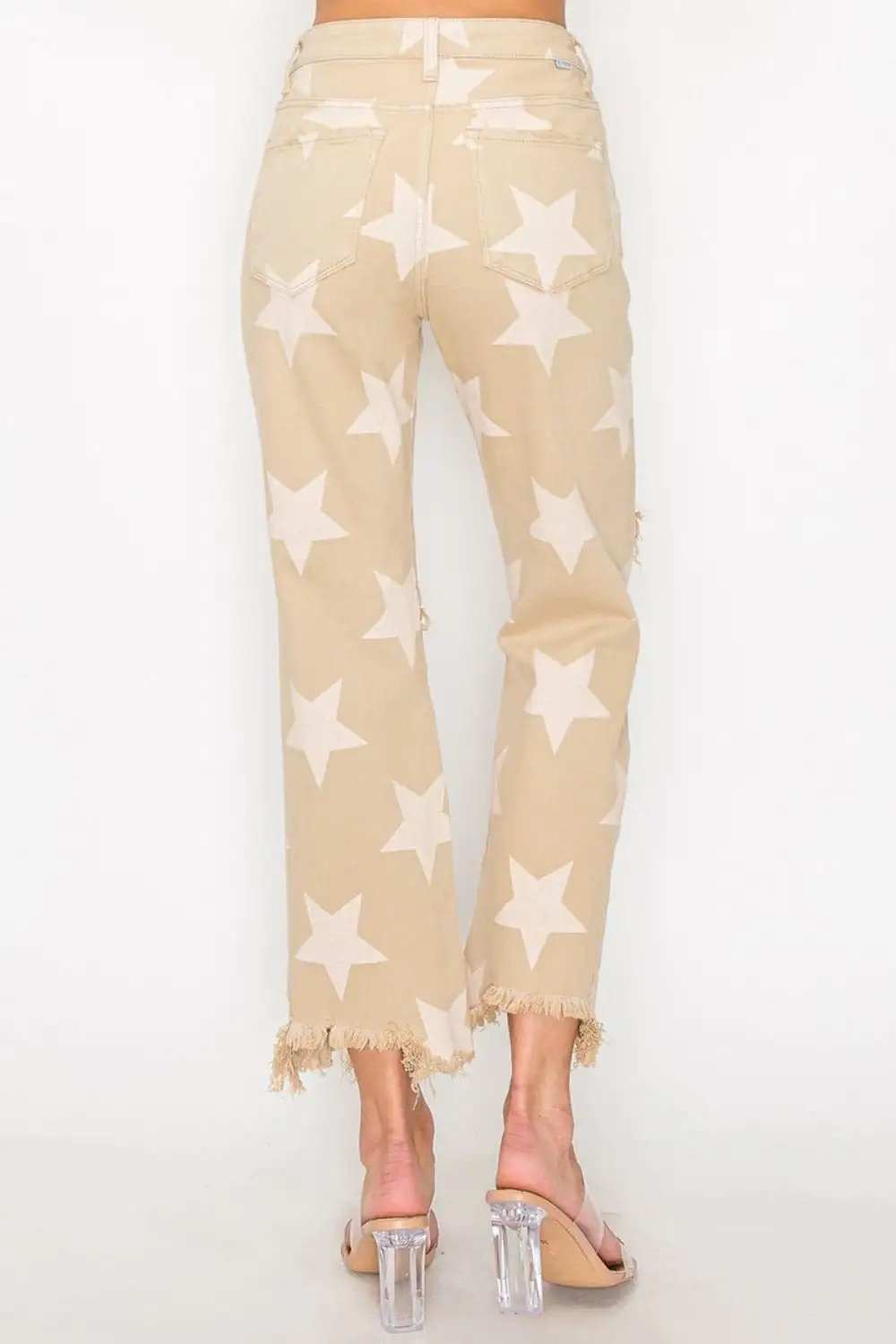 RISEN Full Size High Rise Star Printed Frayed Hem Jeans - Trendsi - Flyclothing LLC