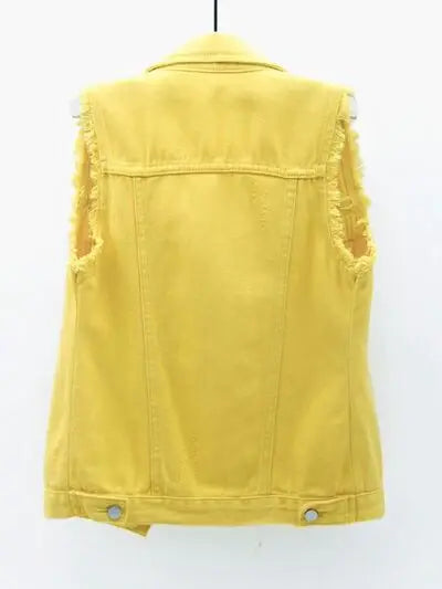 Full Size Button Down Raw Hem Sleeveless Denim Jacket Plus Size - Trendsi - Flyclothing LLC