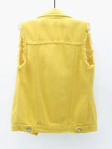 Full Size Button Down Raw Hem Sleeveless Denim Jacket Plus Size - Trendsi - Flyclothing LLC