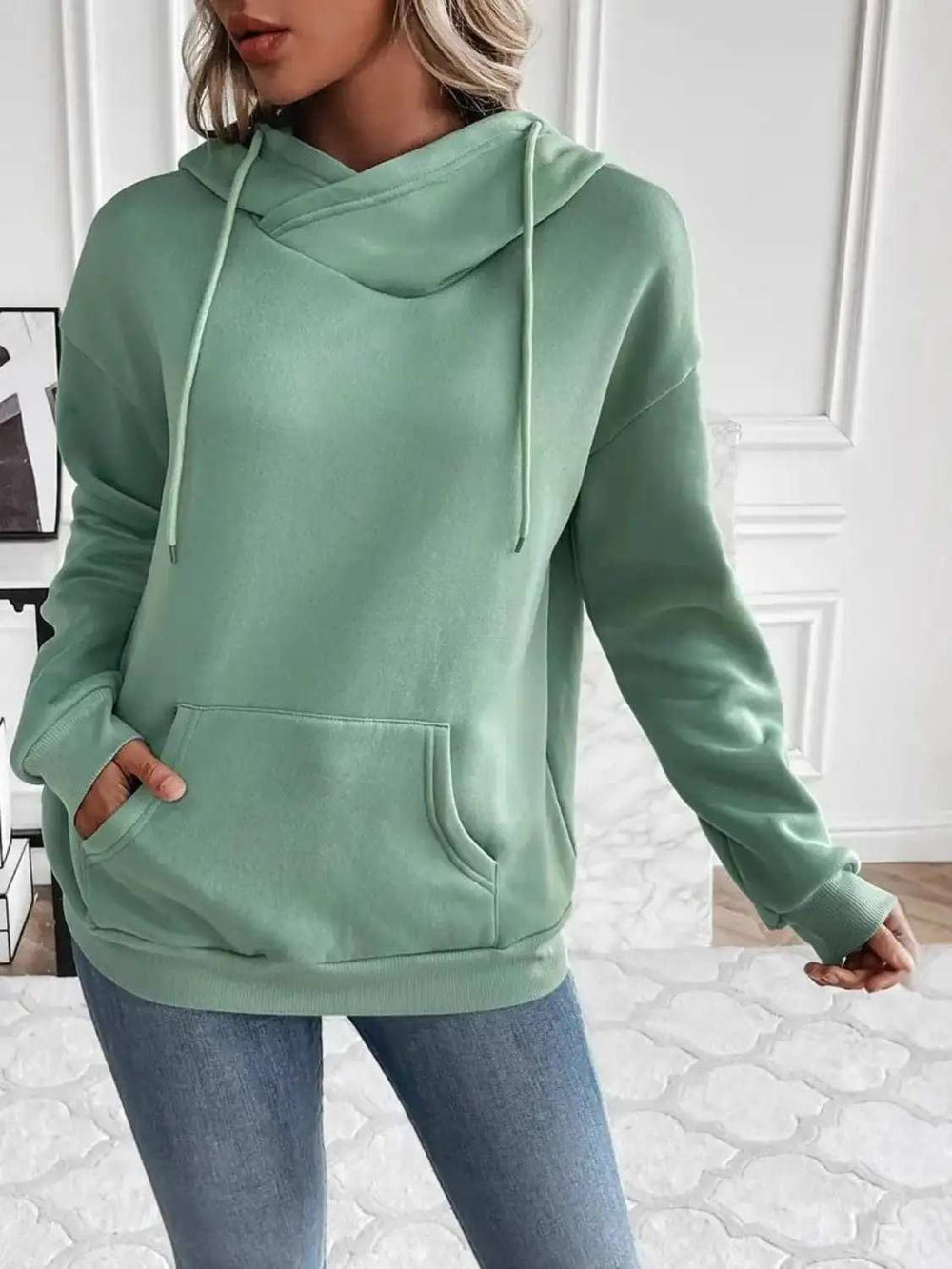 Drawstring Long Sleeve Hoodie with Kangaroo Pocket - Trendsi - Flyclothing LLC