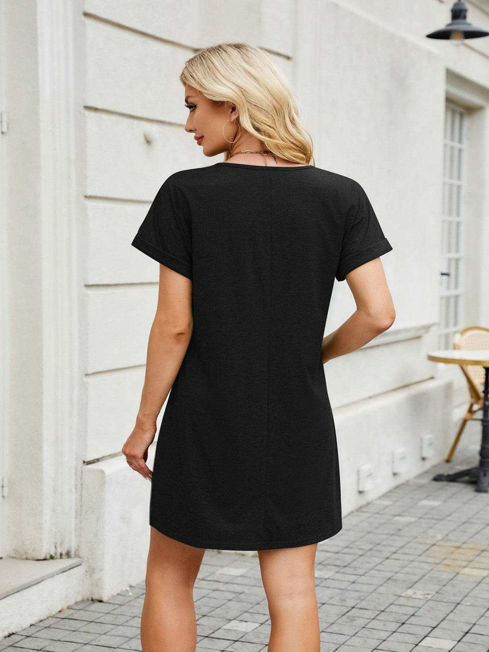 V-Neck Short Sleeve Mini Tee Dress - Trendsi - Flyclothing LLC