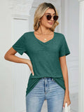 Ruched V-Neck Short Sleeve T-Shirt - Trendsi - Flyclothing LLC