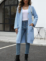Pocketed Button Up Long Sleeve Hooded Cardigan - Trendsi - Flyclothing LLC