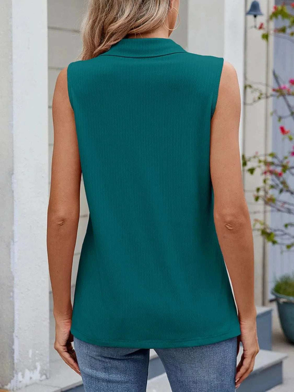 Quarter Zip Collared Tank - Trendsi - Flyclothing LLC