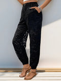 Pocketed Lace Elastic Waist Pants - Trendsi