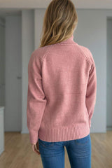 Ribbed Turtleneck Raglan Sleeve Sweater - Trendsi - Flyclothing LLC