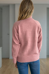 Ribbed Turtleneck Raglan Sleeve Sweater - Trendsi