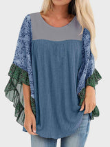 Full Size Printed Round Neck Three-Quarter Sleeve Blouse - Trendsi - Flyclothing LLC
