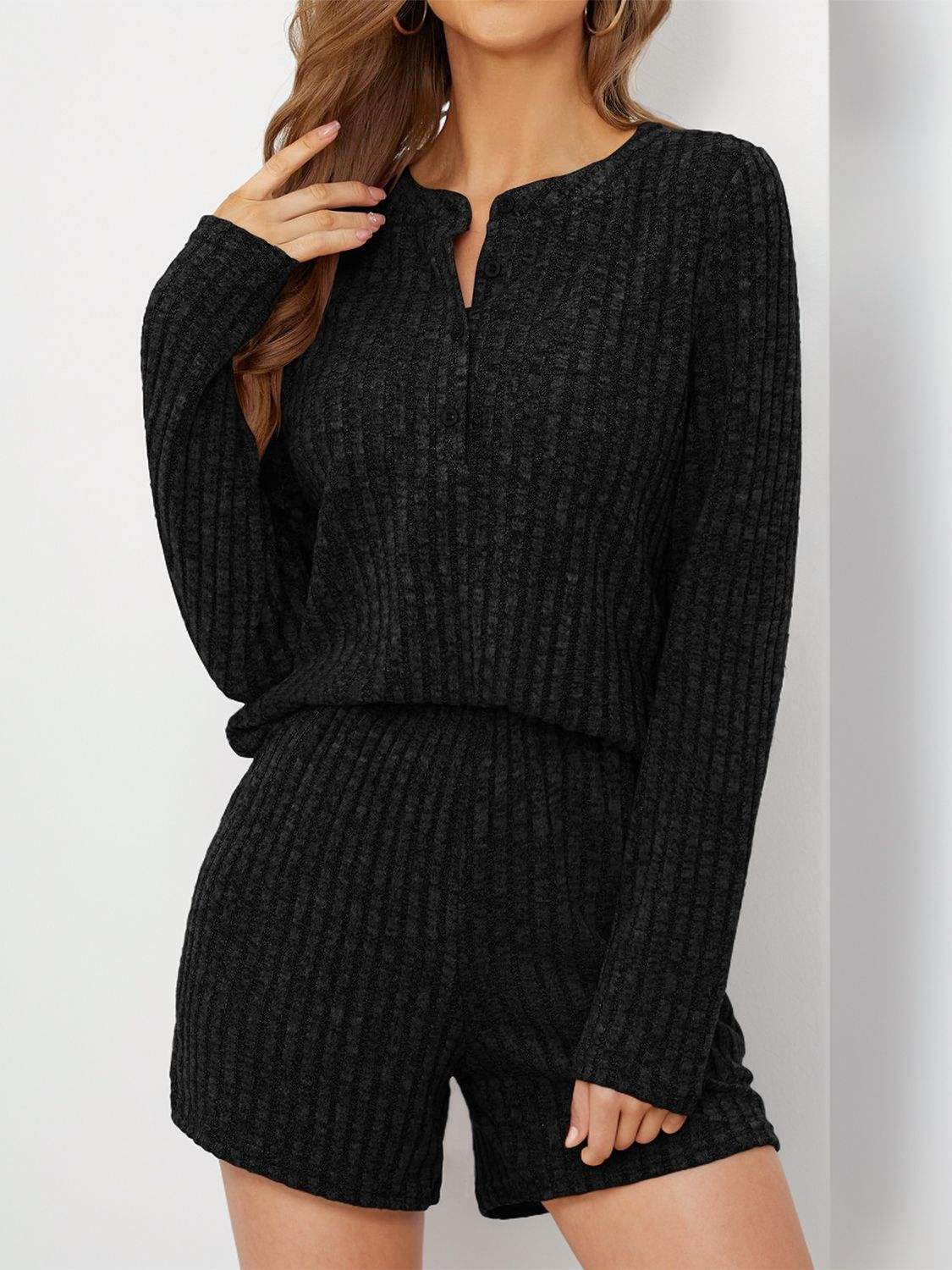 Ribbed Round Neck Top and Shorts Set - Trendsi - Flyclothing LLC