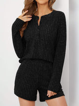 Ribbed Round Neck Top and Shorts Set - Trendsi - Flyclothing LLC