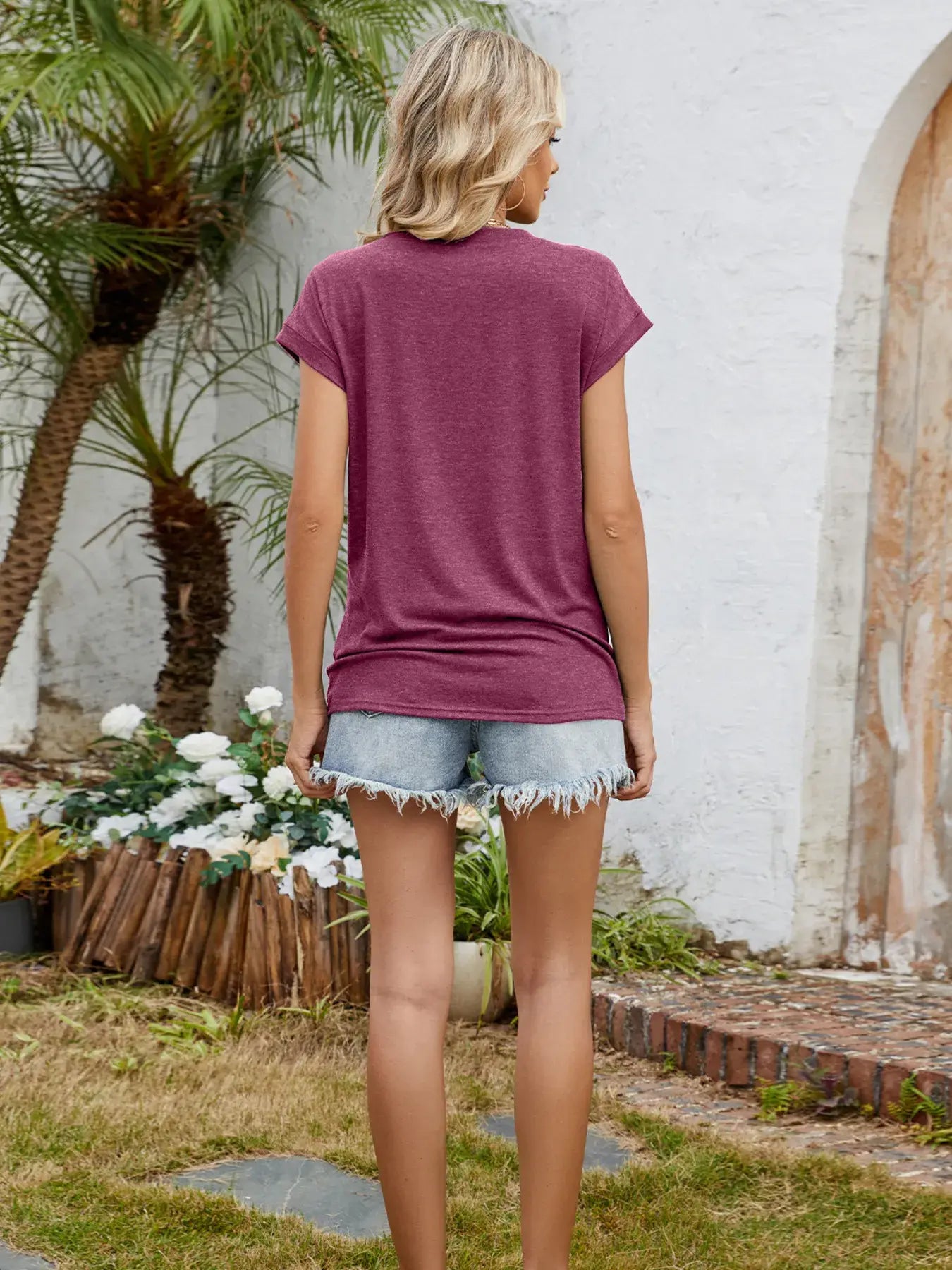 Round Neck Short Sleeve T-Shirt - Trendsi - Flyclothing LLC