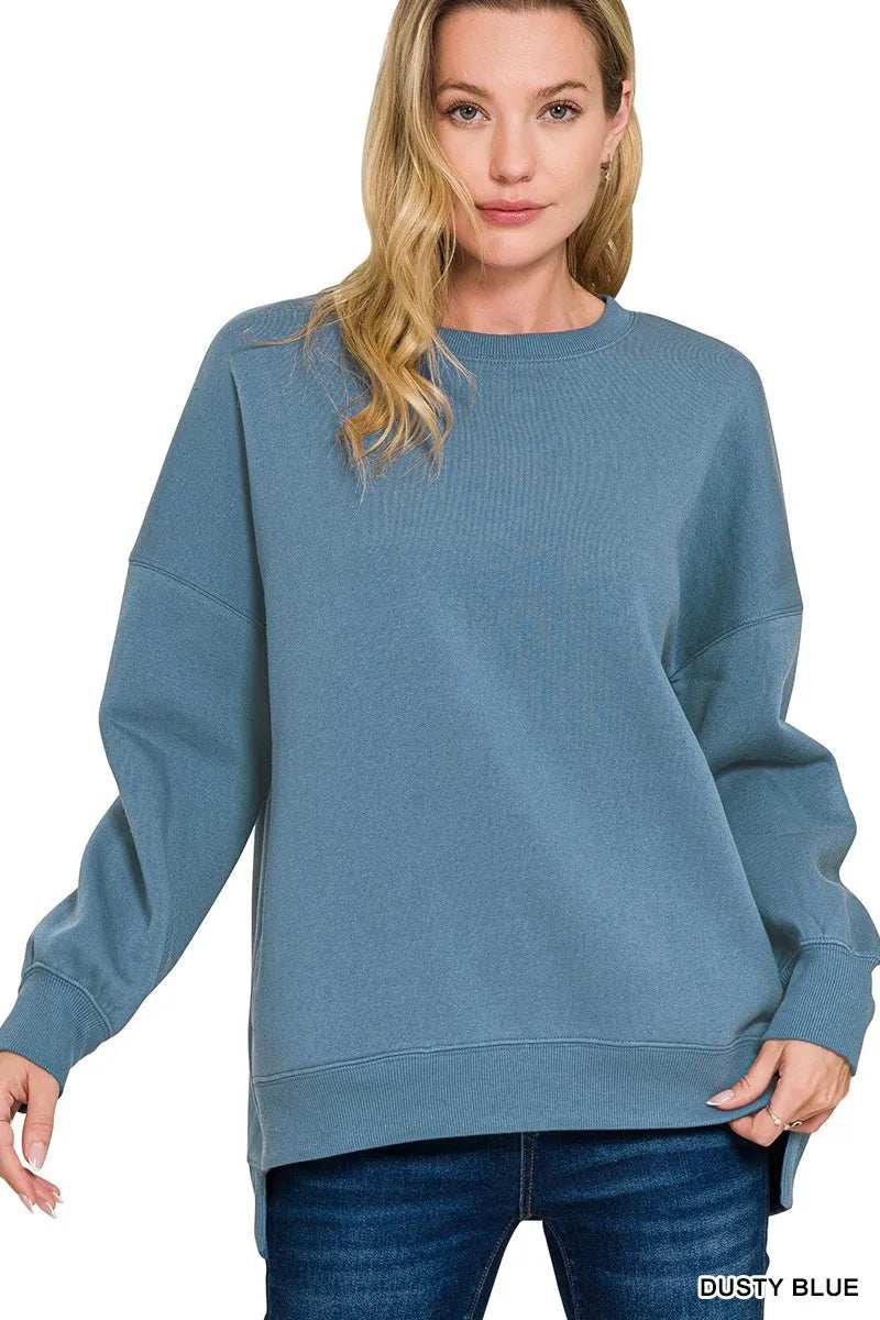 Zenana Fleece Hi-low Boyfriend Sweatshirts with Pockets - Trendsi - Flyclothing LLC