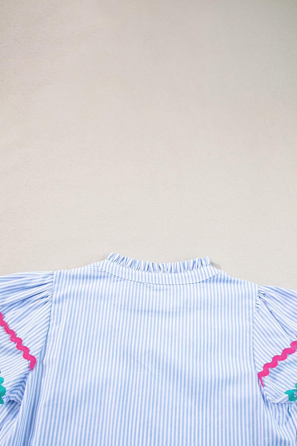 Striped Notched Short Sleeve Blouse - Trendsi - Flyclothing LLC