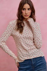 SO ME Ditsy Heart All Over Slub Rib Knit Valentine Top - Trendsi - Flyclothing LLC