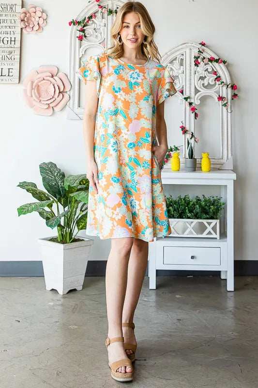 Heimish Full Size Ruffled Short Sleeve Floral Mini Dress Plus Size - Trendsi - Flyclothing LLC