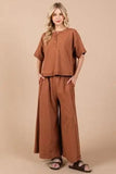 Ces Femme Half Button Half Sleeve Top and Pants Set - Trendsi