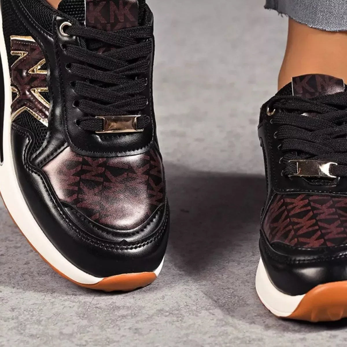 Lace Up Round Toe Sneakers - Trendsi - Flyclothing LLC