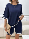 Contrast Trim Round Neck Top and Shorts Set - Trendsi - Flyclothing LLC