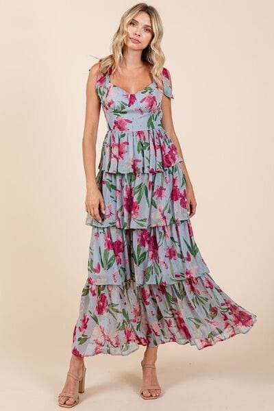 Mittoshop Layered Floral Sweetheart Neck Maxi Dress - Trendsi