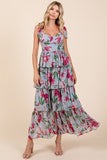 Mittoshop Layered Floral Sweetheart Neck Maxi Dress - Trendsi