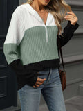 Color Block Half Zip Hooded Top - Trendsi - Flyclothing LLC