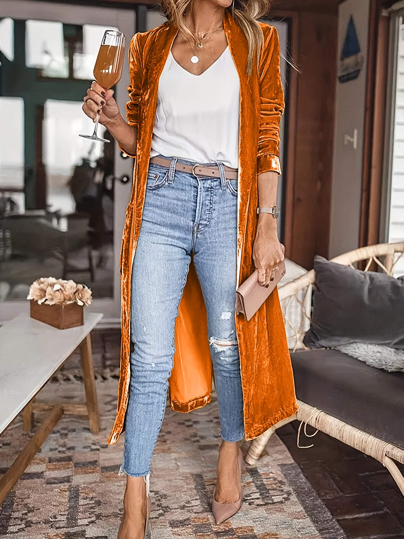 Open Front Long Sleeve Coat - Trendsi - Flyclothing LLC