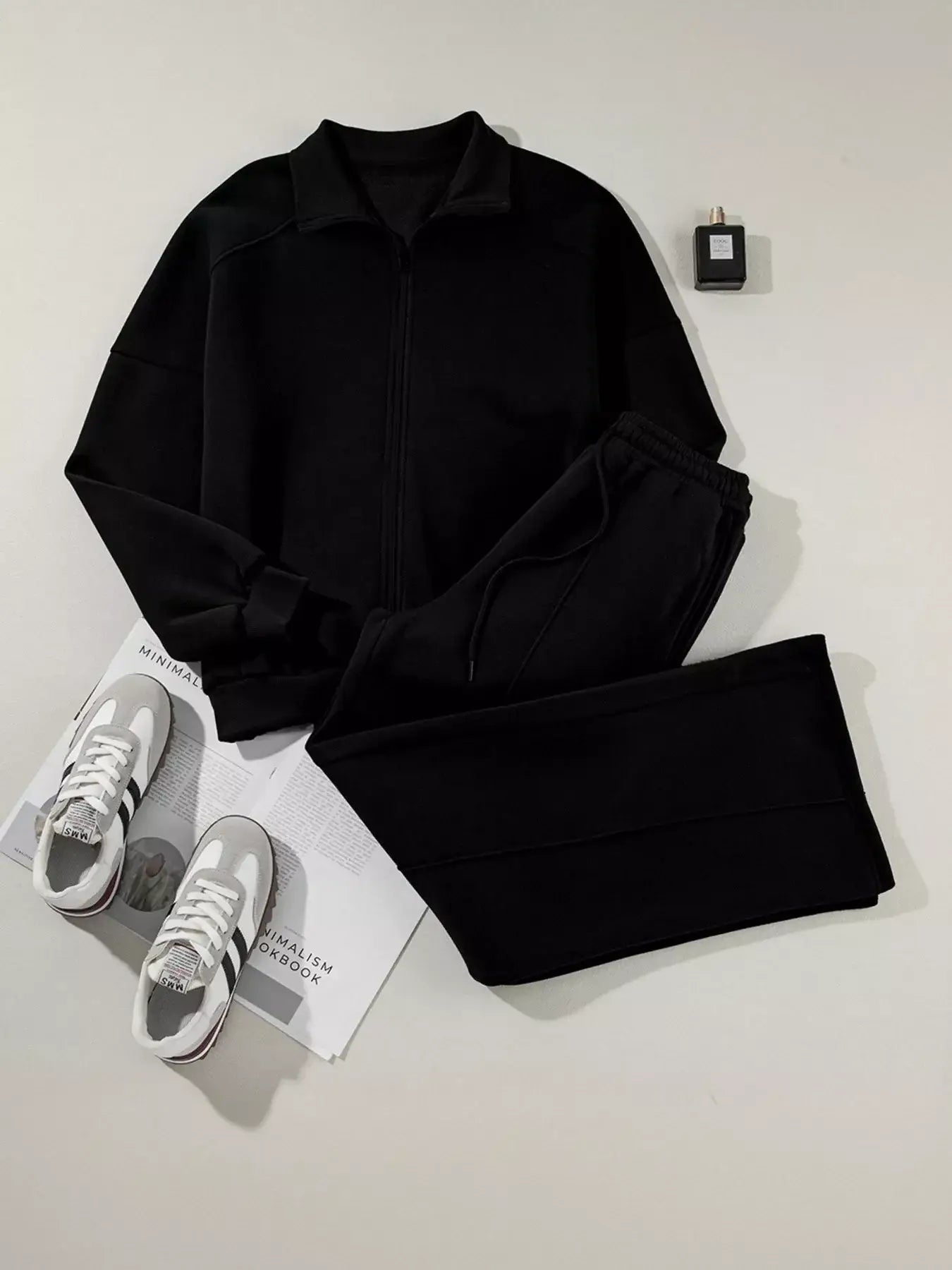 Drop Shoulder Zip Up Jacket and Drawstring Pants Active 2pcs Set - Trendsi - Flyclothing LLC