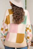 Checkered Round Neck Drop Shoulder Sweater - Trendsi - Flyclothing LLC