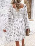 Smocked Polka Dot Long Sleeve Dress - Trendsi - Flyclothing LLC