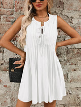 Tied Front Pleated Sleeveless Mini Dress - Trendsi - Flyclothing LLC