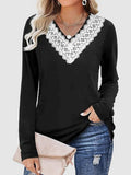 Lace Detail V-Neck Long Sleeve T-Shirt - Trendsi - Flyclothing LLC