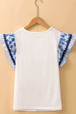 Round Neck Printed Ruffled Cap Sleeve Blouse - Trendsi - Flyclothing LLC
